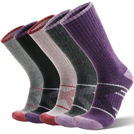 ANTSANG Merino Wool Socks for Men & Women Thermal Winter Hiking Warm Thick Crew Cozy Boot Work Gift Socks Stocking Stuffers 5 Pairs (Purple/Beige/Grey/Black/Dark Grey B,L)
