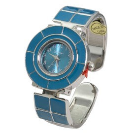 Blekon Collections Women's 31mm Case Colored Square Tile Design Cuff Bangle Watch (Blue)