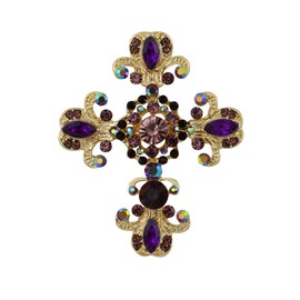 Alilang Women Gold Cross Antique Gorgeous Purple Rhinestones Faith Roman Catholic Victorian Saint Brooch, Purple/Gold