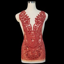 Parches de abalorio hechos a mano para vestidos de corpiño grandes, accesorios de boda, adecuados para vestidos de graduación (L2-rojo)