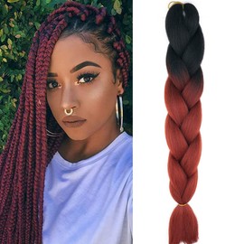 24 Inch Braids Extensions, Jumbo Braids, Synthetic Hair, 1 Bundle, Kanekalon Synthetic Crochet Hair, Braiding Hair, Afro Box Braiding (Black and Reddish Brown)