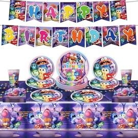 Inside Out Party Tableware Set, Inside Out Party Tableware Set Children, Decorative Birthday Party Tableware, Birthday Party Tableware (Purple)