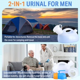 Urinals for Men - Portable Urinal for Men Spill Proof Men's Urine Bottle Male Pee Bottle w/Separate Urine Outlet Soft Funnel 68 OZ Urinal for Hospital Home Camping Car Leakproof 47" Hose White