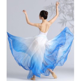 ZYACTU Long Sheer Lyrical Dance Skirt for Women's Swing Wrap Skirt Modern Ballet Costumes Performance, 02-blue White, One Size