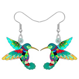 LONYOO Acrylic Hummingbird Earrings for Women Girls Creative Dangle Jewellery Festival Decorations Novelty Spring Bird Gifts (Green)