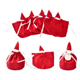 Airssory 5 pcs Red Christmas Hat Velvet Drawstring Velvet Gifts-Bags Jewelry Candy Wrap Bags for Christmas Wedding Birthday Present Decoration 19x17cm