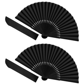 Qufiiry Folding Hand Fan, 2 Pcs Handheld Folding Fan, Black Folding Hand Fan for Women Men, Chinese Silk Fabric Handheld Fan for Dancing Cosplay Wedding Party Home Decorations Birthday Gifts