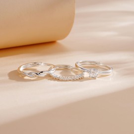 Halora Rings Women Set 3PCS 925 Sterling Silver Ring Adjustable CZ Diamond Silver Engagement Rings for Women Stackable Thumb Promise Wedding Band Jewellery Gifts