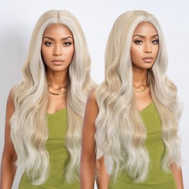 Noble Synthetic Lace Front Wig Long Layered Wavy Wig with Baby Hair Pre-Plucked T-Part Lace Wigs for Women 30 Inch Body Wave Glueless Wigs