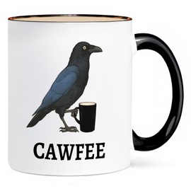 ONRRI 11 Oz Ceramic Mug With Black Interior And Handle, CAWFEE Design, Microwave Safe