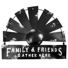 Fleecy day Metal Windmill Wall Decor, Rustic Farmhouse Wall Decor, Galvanized Iron Art Hanging Wall Decoration, Home Sculpture Art Decor for Kitchen, Living Room, Bedroom, (Semicircle, Black)