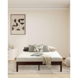 Queen Size Platform Bed Frame for Bedroom, 14 inch Sturdy Heavy Duty Wood Bed Frames with Wooden Slats, Easy Assembly, No Box Spring Needed, Natural Classic Design, Storage Space Under-bed(Queen)