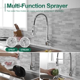 VOTON Kitchen Faucets with Pull Down Sprayer, Modern Chrome High Arc Spring Farmhouse Sink Faucet with Dual Function Sprayer Faucet for Bar Rv Kitchen Laundry Utility