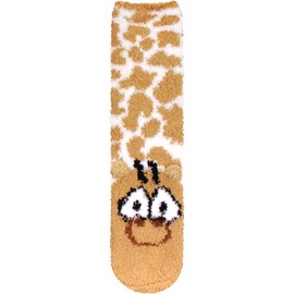 BambooMN Giraffe Socks, Women's 1 Pair Super Soft Cute Fuzzy Cozy Warm Animal Face Indoor Outdoor Cabin Crew Home Socks, Giraffe