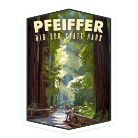 Die Cut Sticker Pfeiffer Big Sur State Park, California, Pathway in Redwood Forest, Contour Vinyl Sticker 3 to 6 inches, (Waterproof Decal for Cars, Water Bottles, Laptops, Coolers), Large