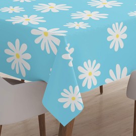 Encasa Homes Printed Tablecloth 145 x 145 cm for Square Dining Table of length upto 110 cm, 100% Cotton, Machine Washable, Durable, Rectangular, for Home, Restaurant, Banquet - Daisy Blue