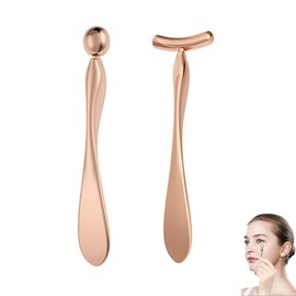 SUKPSY 2 Pcs Metal Eye Cream Applicator Wand Stick, Eye Cream Roller Stick T-Shaped Massage Wand Makeup Spoon Set,Eye Facial Massager,Skin Care Tool for Eye Reducing Puffiness Wrinkle (Rose Gold)
