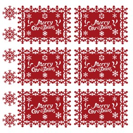 12 Pack Red Felt Christmas Placemats and Coasters Set - Snowflake Design Holiday Table Mats for Dinner Party, Wedding Decor (35x25cm & 10.5x9.3cm)