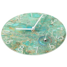 Crosstime Waterproof Glass Wall Clock with Thermometer, Marble Teal Green Decor Wall Clocks Battery Operated for Bathroom Kitchen Bedroom - 8 Inch