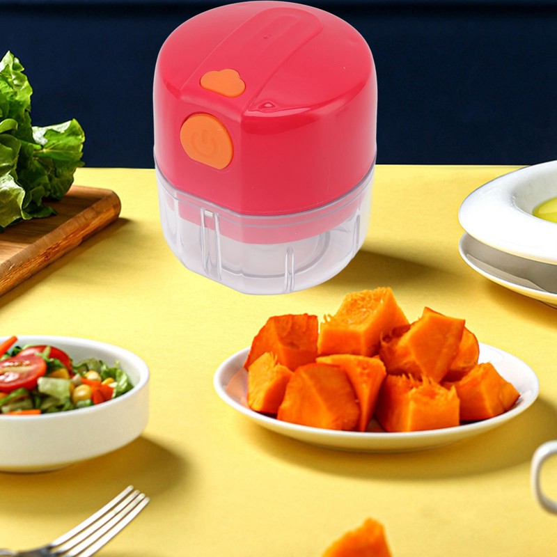 Garlic Chopper USB Charging Portable Red Double Blade 360 Degrees