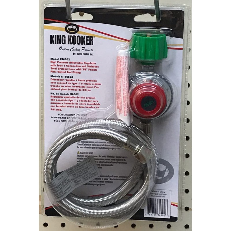 King Kooker 4010081 30502-HP Regulator & SS Hose with Male