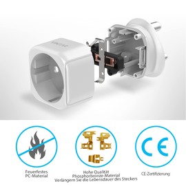 VINTAR 1PC Germany to South Africa Travel Adapter, South Africa Outlet Adapter, EU to South Africa Travel Adapter for South Africa, Mozambique, Bhutan, Namibia, Botswana Travel Adapter Type M