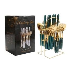 AIXXCUVQ Stainless Steel Cutlery Set Sturdy Lasting Rust Proof Easy to Clean Dinnerware Set Metal Tableware Set Kitchen Spoon, Blackish Green