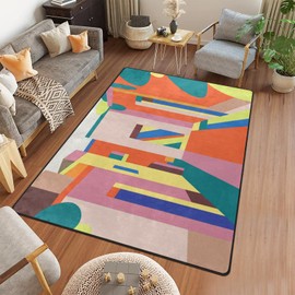 Amorettise Geometric Modern Area Rug 5' X 7' Multi Color Bright Geometric Abstract Rug Carpet Non-Slip for Living Room, Dining Room and Bedroom Decor