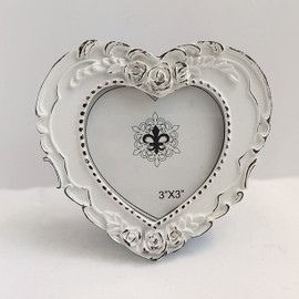 FRAMEWOLD Resin Picture Frame 3x3 Heart and Wood Frame Creativity Design,3x3 Photo frames White.