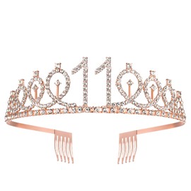 SZHUIHER 11th Birthday Sash and Tiara for Girls, Rose Gold Its my 11th Birthday Sash and Crown, 11th Birthday Gifts for Happy 11th Birthday Party Favor Supplies