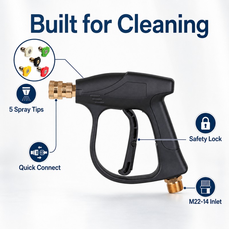 Pressure Washer Gun with 5 Spray Nozzle Tips – M22-14mm
