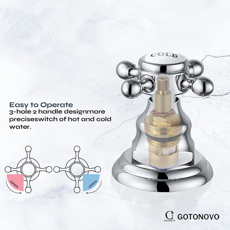 Widespread Bathroom Sink Faucet Double Cross Knobs Polish Chrome 3