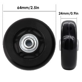 Tissting Pack of 2 Suitcase Wheels Replacement with Screw Set, 64 x 24 mm PU Rubber Black Luggage Wheels Universal Portable Suitcase Wheels Replacement Wheels for Trolley Suitcase Travel Suitcase