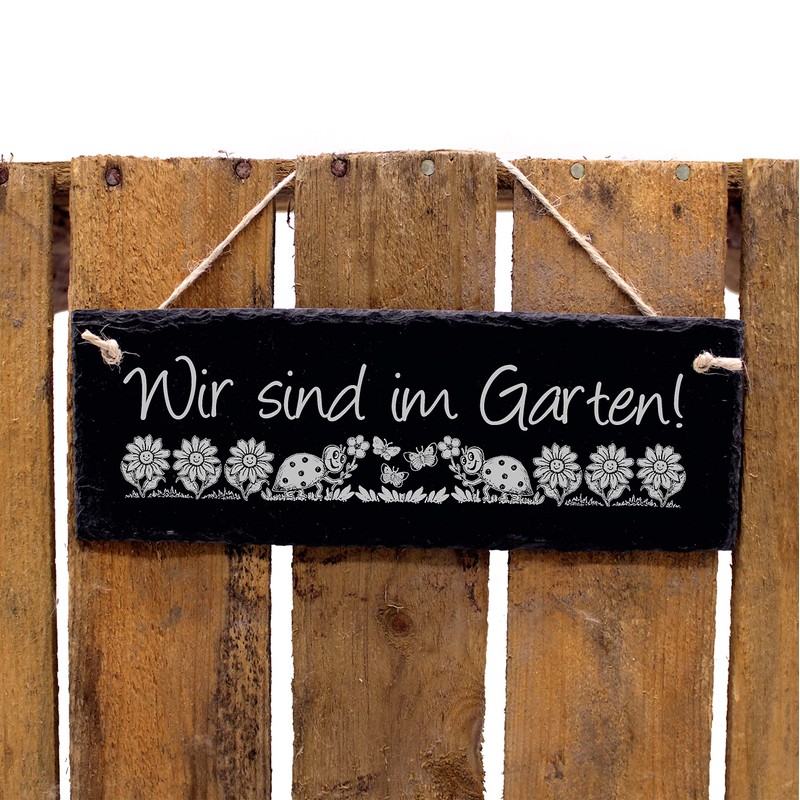 Dekolando Wir sind im Garten Slate Door Sign with German