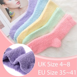 Josnown Cuddly Socks Women's 5 Pairs Soft Fluffy Socks Cosy Winter Warm Thick Bed Socks House Socks - No Shedding Fluff, Gift for Women, Size 35-41, Colourful