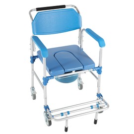 Rolling Commode & Shower Chair with Wheels for Elderly & Disabled - Anti-Rollover, U-Shaped Cushion, 330lbs Capacity, Ideal for Home Care & Rehabilitation