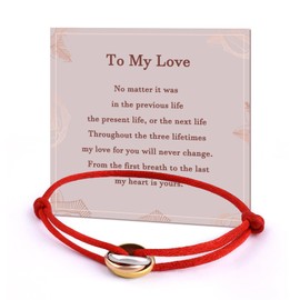 QianSiLi Good Luck Gifts Red String Bracelet With Tricolour Rings Red Thread Bracelet For Women, Friendship Soulmate Couple Bracelets For Him And Her Valentine'S Day Anniversary Christmas Gifts (Red)