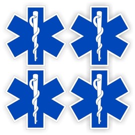 Stickers Decals Decorative 4 Pack - Star of Life Hard Hat Stickers - Helmet Decals RN Nurse Firefighter