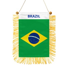 Brazil Fringy Hanging Flag Double Sided Small Mini Brazil Flag Door Window Car Rearview Mirror Decoration 4x6 Inch with Suction Cup