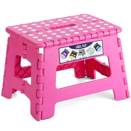 Delxo Folding Step Stool, 9 inch Non-Slip Foldable Stools for Kids & Adults Up to 300 LBS, Step Stool with Handle, Lightweight for Kitchen, Bathroom, Bedroom, Garden, Rose Pink, 1PC