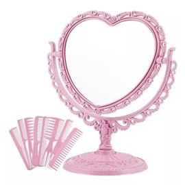 Chengu Espejo Giratorio De Doble Cara Forma De Corazon Con 8 Peines
