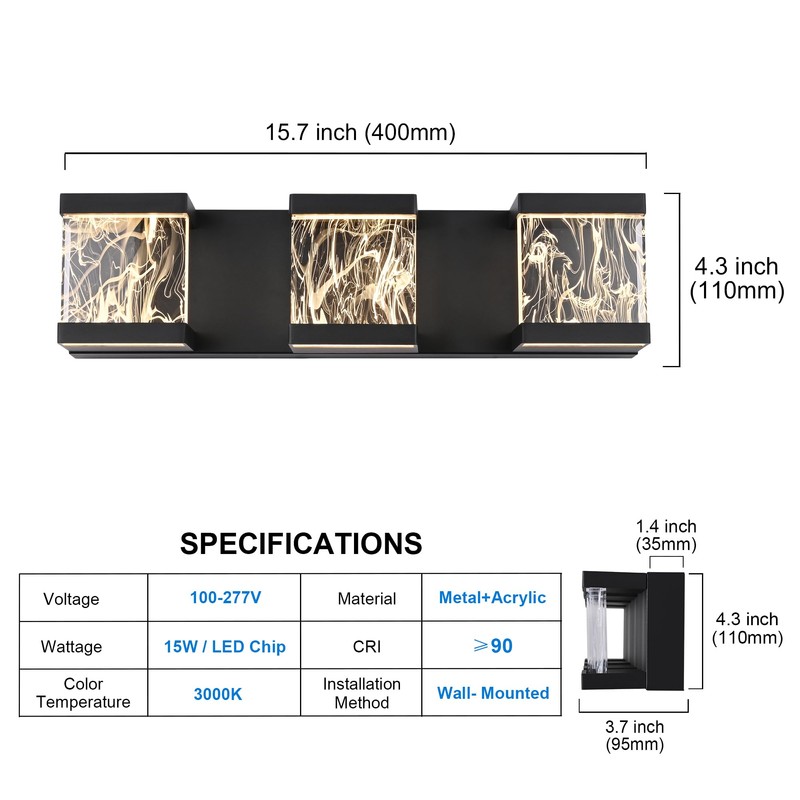 MELUCEE Modern LED Bathroom Lights Over Mirror 15W 3 Lights