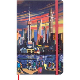 Moleskine I Am Shanghai Ruled Notebook, Hard Canvas Cover and Elastic Closure, Large 13 x 21 cm, Shanghai Theme