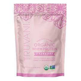 Truvani Organic Whey Protein Powder | Strawberry | 20g Grass Fed Whey Protein | 20 Servings | USDA Organic & Non-GMO | Gluten Free | No Gums, No Soy, No Stevia, No Added Sugars
