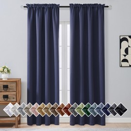 OVZME Navy Blue Blackout Curtains for Bedroom 90 Inches Long 2 Panels, Solid Thermal Insulated Soft Fabric Privacy Curtains for Living Room, Rod Pocket Modern Window Treatments, 2x40Wx90L Inches