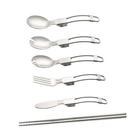 Gatuida 1 Set Folding Stainless Steel Tableware Portable Picnic Forks Spoons for Outdoor Activities Compact Convenient Cutlery for Camping Hiking BBQ and More