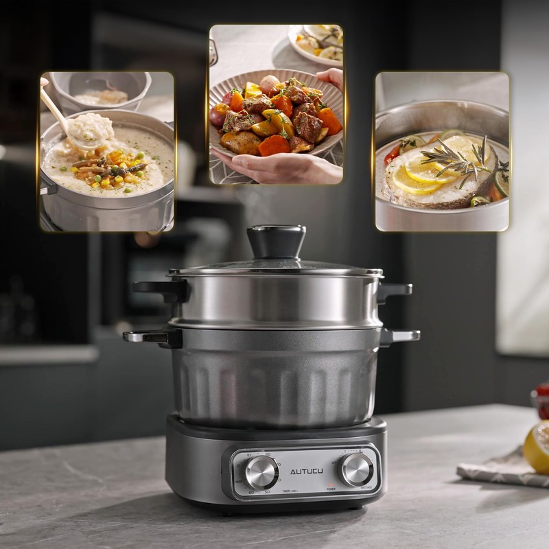 N74SNA Hot Pot Electric, Multi-Cooker 2.5 Quart Grill Steamer Set,