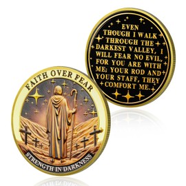 Power of Faith Christian Coin, Walking in the Dark Jesus Challenge Coin - Golden Christian Prayer Pocket Token - Religious Gifts for Men Women
