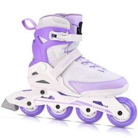 COSMOID Women's Adult Fitness Inline Skate, Outdoor Street Blades Roller Adult Female, Professional Fitness Roller Skates Blades, White and Purple,Size 5-12,Move
