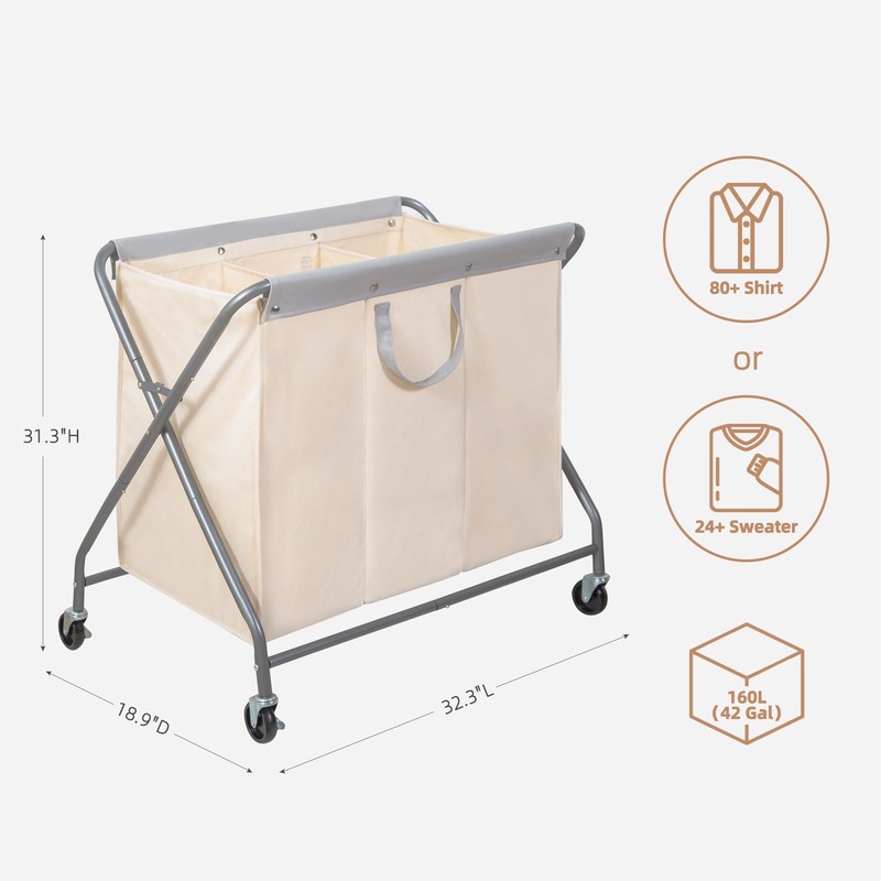 STORAGE MANIAC 160L Laundry Hamper with Wheels, Rolling Laundry Basket,
